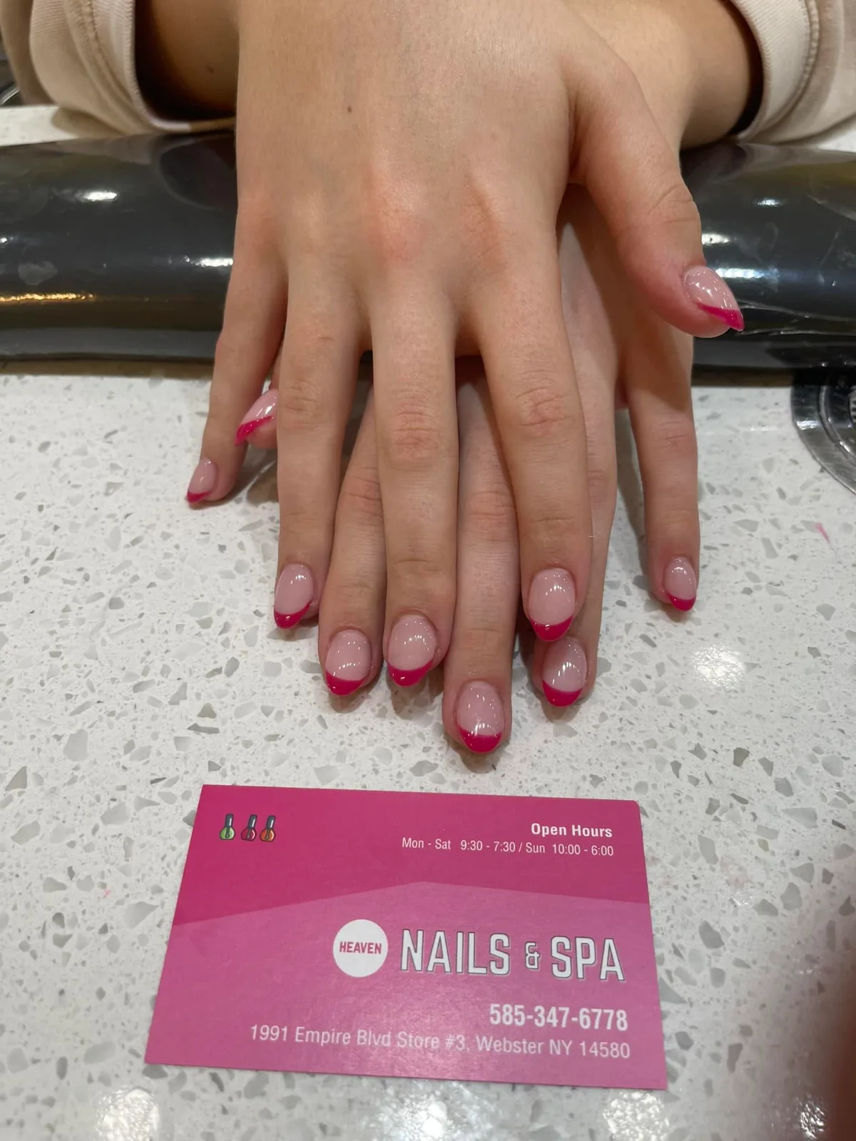 Hot pink French tips on rounded nails